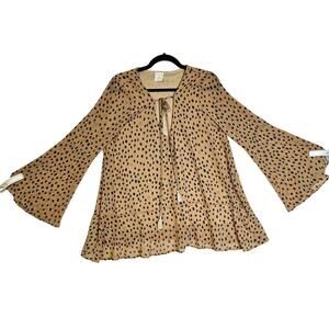 By together L  tussle tieup flare bell sleeve beige black sheer Tunic tops. Boho